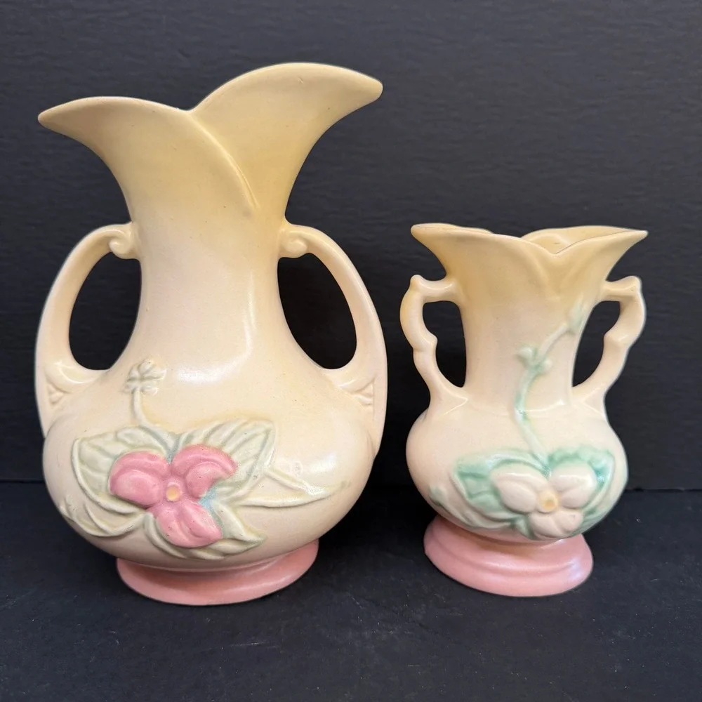 Vintage Hull Art Pottery Wildflower Vase‎ Set of 2 Yellow Pink W8-7.5 W1-5.5 2pc